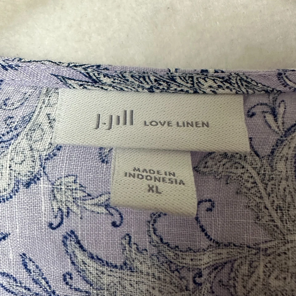 Camisa de lino Jill Love para mujer XL púrpura floral cachemira cuello en V lagenlook playa Foto 4 de 4