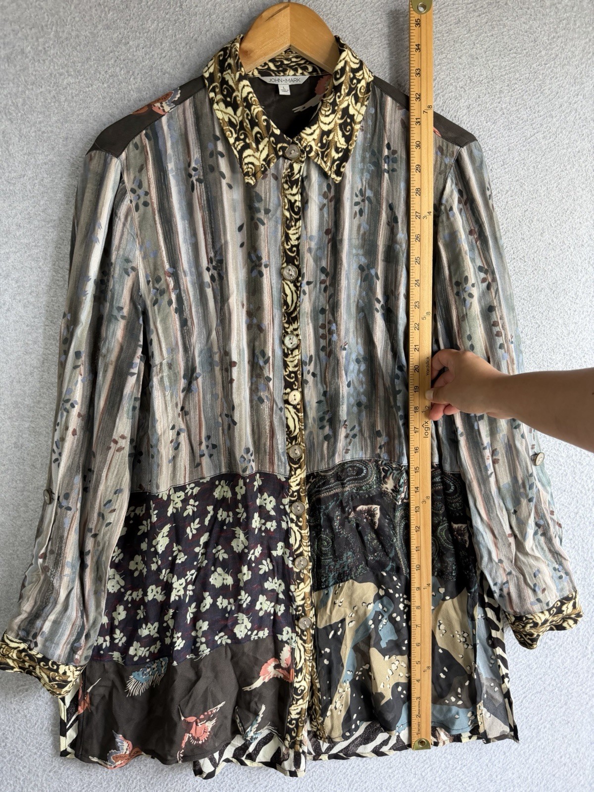 John Mark Blouse Womens Large Patchwork Boho Whim… - image 2