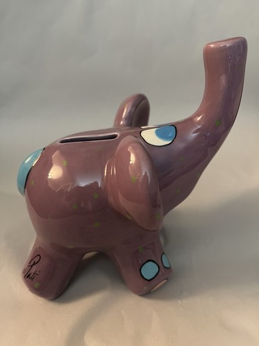 Ceramic 6X6" Purple Elephant Piggy Bank No Plug - Picture 2 of 4