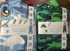LOT of 2 Saint Eve Youth Hooded Gator Shark BEACH WRAP Towel ONE SIZE boys