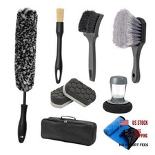9Pcs Car Wheel Brush kit, Tire Brush, Microfiber Flat Wheel Cleaner Brush