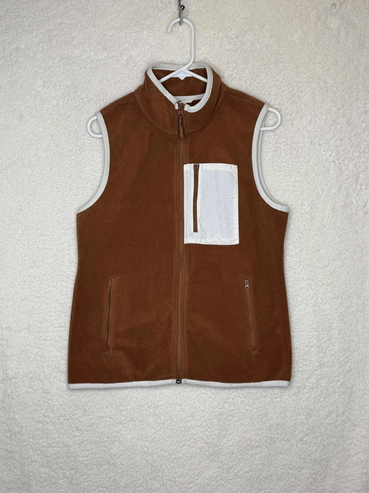 Telluride Vest Mens Medium Brown White Fleece Zip Outdoors Hiking Chest Pocket