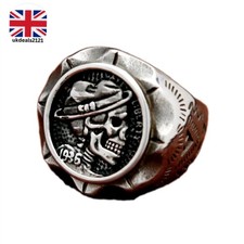 Anello uomo con sigillo teschio taglia 11 UK V1/2 retrò punk rock gotico biker nuovo