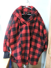 BumbleBella by Jill Martin Sherpa Shawl Collar Button Red and Black Plaid XL/1X