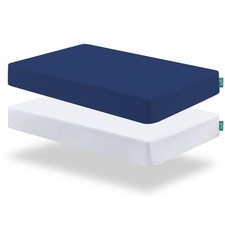 Pack N Play Fitted Sheet for Graco Mattress 2 Pack White Navy 38"x26"