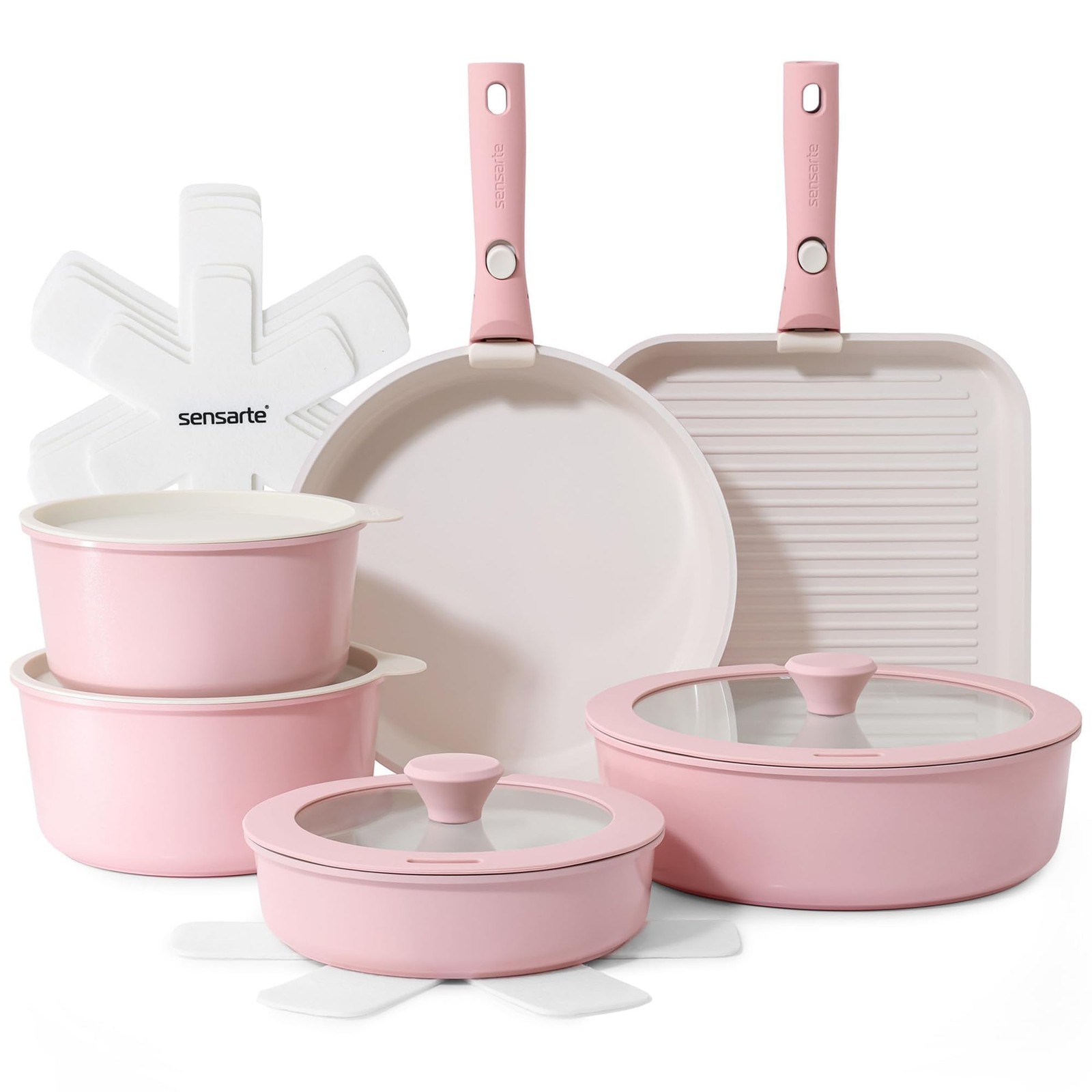 Set di Pentole 17 Pezzi con Manici Rimovibili Antiaderente in Ceramica