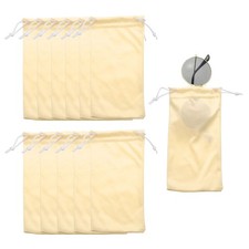 12Pcs Microfiber Eyeglass Cases 7" x 3.5" Glasses Pouch with Drawstring Beige 