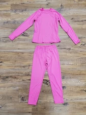 Lands End Top & Bottom Set Girls Base Layer Long Johns Pink Small 7-8