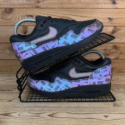 Nike Turnschuhe Damen Größe UK 4 Air Max 1 Logo Print Lila 3M Reflektierende Schuhe
