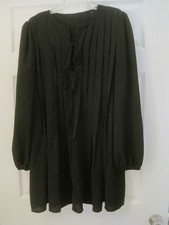 SHEIN BLACK PLEATED TIE FRONT BABYDOLL DRESS LARGE NWOT