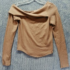 We The Free Free People Tan Ribbed Thermal Off The Shoulder Long Sleeve Top XS