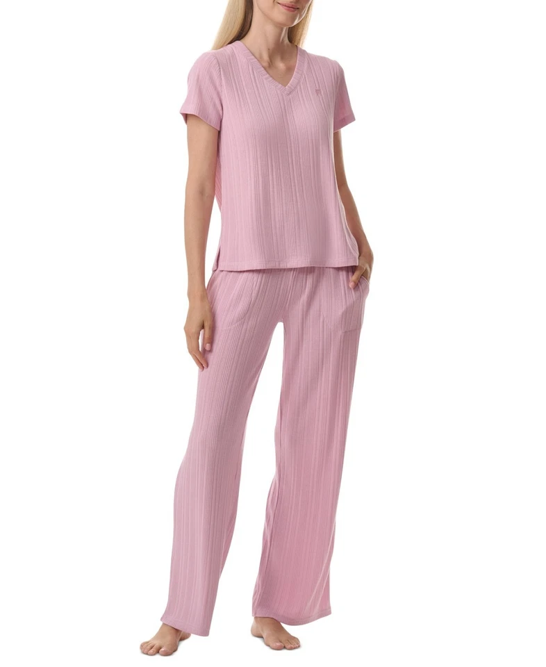 Tommy Hilfiger Mujer 2 Piezas Conjunto de pijama acanalado manga corta - Breezy Orc - S Foto 2 de 4