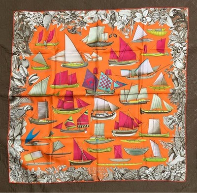 HERMES Carre 90 Tous Les Bateaux du Monde Scarf Women | eBay