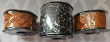 Halloween Wired Decorative Ribbon Lot of 3 Spools Orange Glitter Black Spiderweb