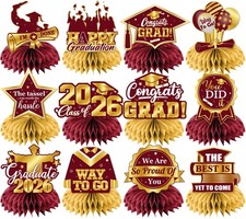 Maroon and Gold Graduation Decorations 2026,12pcs Maroon Graduation Table Decor