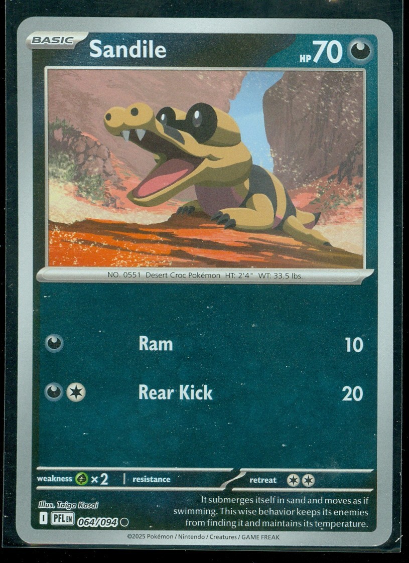 Pokemon SANDILE 064/094 - Phantasmal Flames - Rev Holo - MINT
