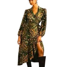 Farm Rio Pineapple Ikat Asymmetric Hem Wrap Dress Beaded Small