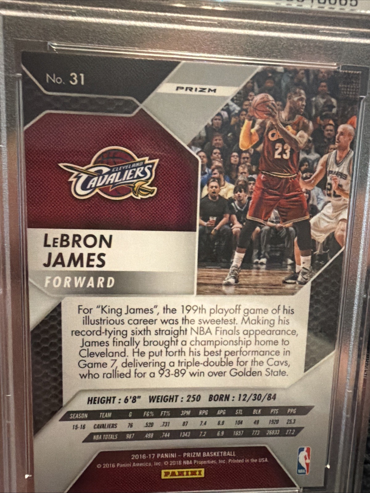 2016 PANINI PRIZM 31 LeBRON JAMES STARBURST PRIZM PSA 9 view 4