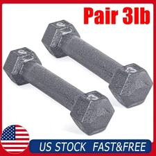 2x Gray Dumbbell Pair 3lb Cast Iron Hex Dumbbell Set of 2 Dumbbell Hand Weight