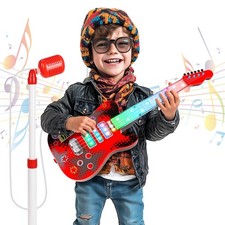 Kids Guitar and Microphone Playset with 4 Strings, Electric Guitar Kit with L...