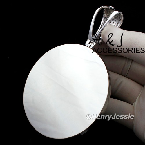 MEN 14K WHITE GOLD PLATED ICY BLING CZ OVERSIZE HEAVY SILVER ROUND PENDANT*ABP11 - Picture 4 of 5