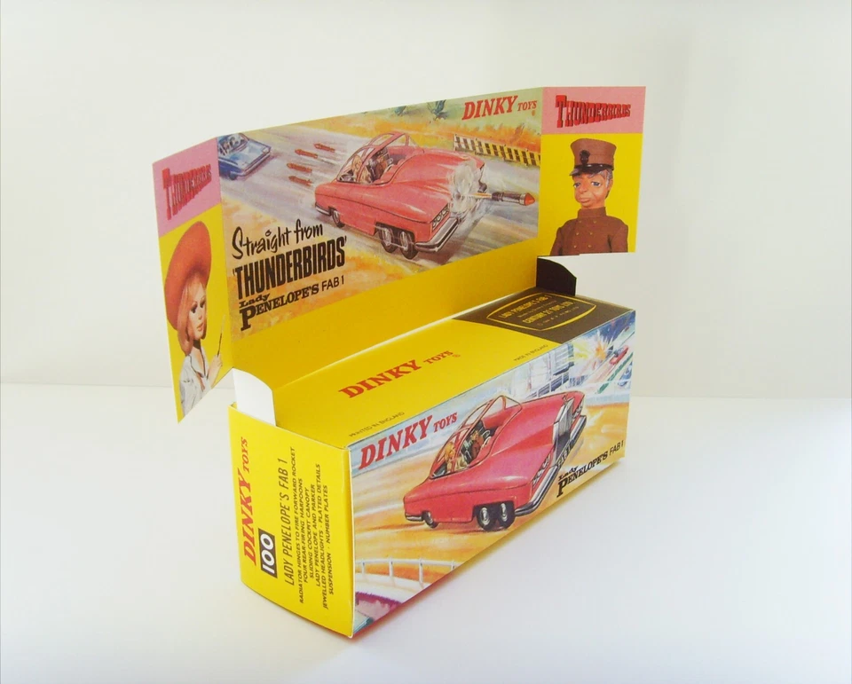 DINKY TOYS No.100 - LADY PENELOPES FAB 1. Custom repro box and display back ONLY - Image 2 of 4