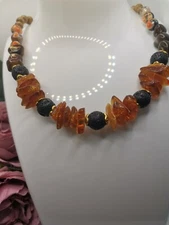 Choker Necklace Amber Lava Shell Beads