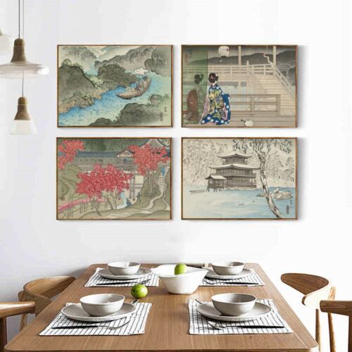 Scénario d'art japonais Ukiyoe peinture à l'huile toile soie affiche décoration murale non encadrée U38 - Photo 1/11