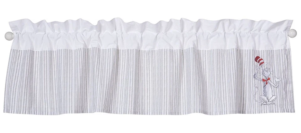 NWT Dr. Seuss Nursery THE CAT IN THE HAT Window Valance by Trend Lab Gray Stripe - Image 4 of 4