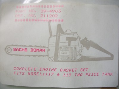 Chain saw gasket set w crankcase seals Sachs Domar 117 & 119 two piece tank
