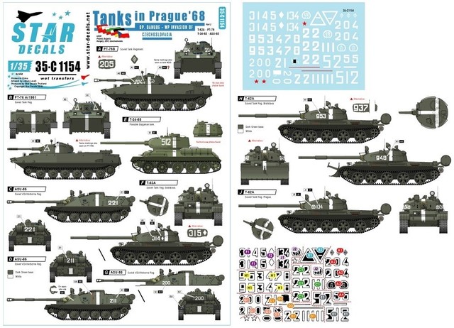 Models Kits Pt 76 B M 1951 T 34 85 Decals For 1 35 Tanks In Prague 1968 T 62a Asu 85 Military