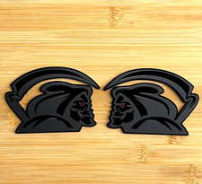 Red Eye Reaper Car Truck Emblem Badge Matte Black On Black Custom Set Of 2