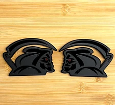 Red Eye Reaper Car Truck Emblem Badge Matte Black on Black Custom Set of 2