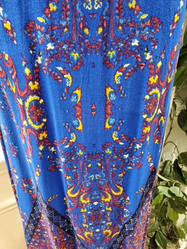 Maxi Vestido Largo Flying Tomato Para Mujer Azul Rayón Cuello en V Manga 3/4 Talla Pequeña Foto 4 de 4