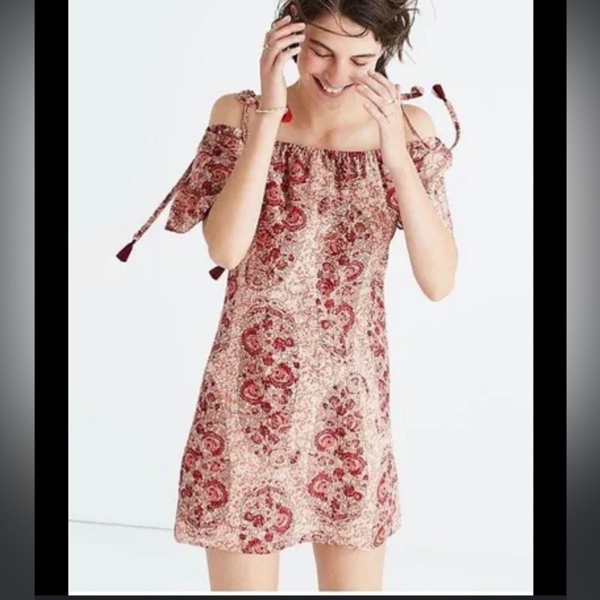 madewell silk paisley dress Women's Silk Cold-Shoulder Dress in Watercolor Paisley - Size XS