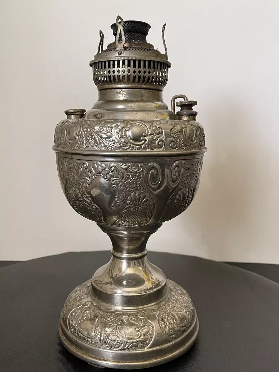The Meteor Lamp Silver Plated Brass Oil Lamp Base Good Condition Antique