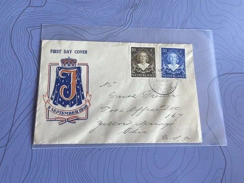 Netherlands 1948 FDC +Investiture of Queen Juliana #304-5 +Multi-Color Cachet