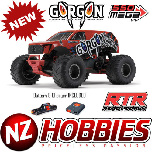 ARRMA 1/10 GORGON 4X2 MEGA 550 BRUSHED MT RTR w/ BATTERY & CHARGER, RED - Picture 1 of 24