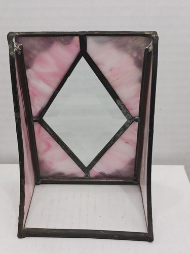 Beautiful Stained Glass Pink Slag And Beveled Clear Ornate Candle Vintage - Picture 3 of 5
