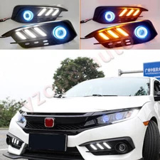 Led DRL Day Running Light Turn Signal Angel Eye 2Color For Honda Civic 2016-2018