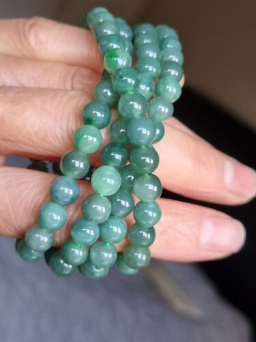 Certified 100% Natural Icy Green Jadeite Jade Beads Necklace - Picture 1 of 11