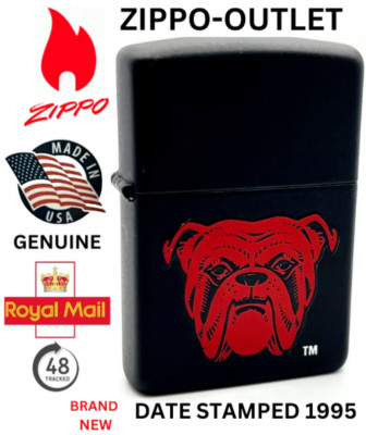 Original Brandneu 1995 Zippo Feuerzeug Selten RED BULL DOG Satin Schwarz Matt Etui