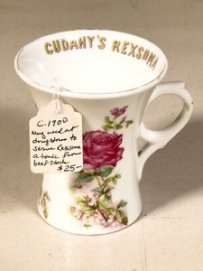 Antique Cudahy’s Rexsoma Advertising Mug c.1900 Floral Porcelain Drugstore Tonic