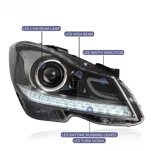 For 2011-14 Mercedes Benz C-Class W204 Pair LED Front Headlight Full Assembly - Picture 5 of 6
