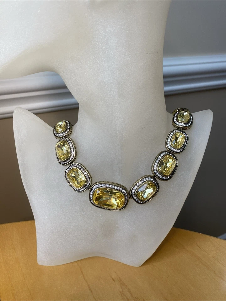 Collar HEIDI DAUS Vintage Joyería Patrimonial Bronce Champagne Cristal ENORME 16-20" Foto 2 de 4