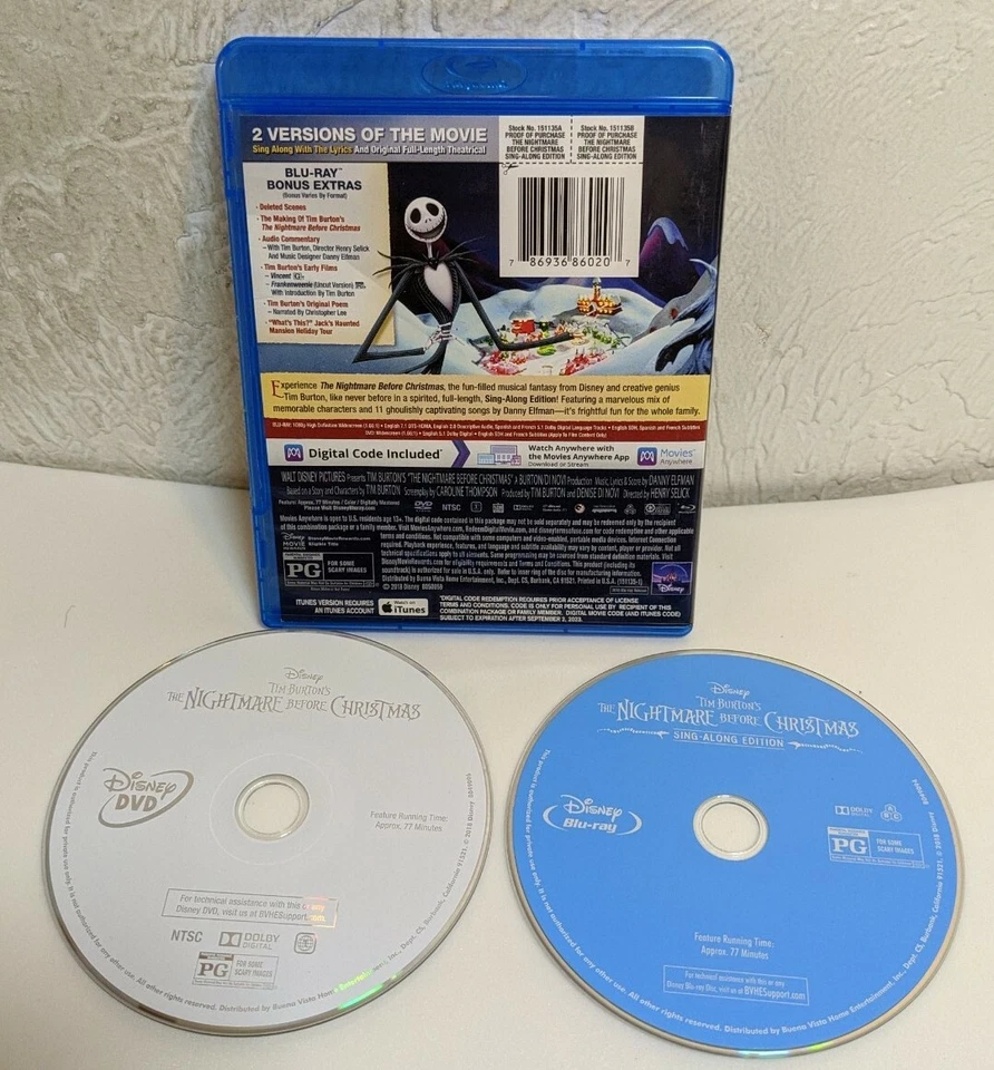 The Nightmare Before Christmas Sing-Along Edition (Blu-Ray/DVD, 2-Disc, 2018) - Image 2 of 2