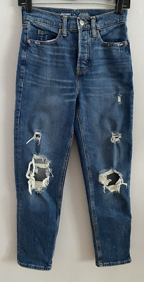 Old Navy Extra High Rise Sky-Hi Straight Distressed Jeans Blue Size 0