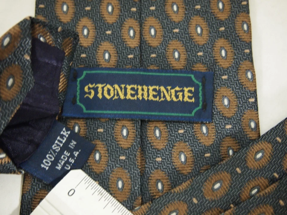 Corbata Stonehenge Para Hombre Marrón Azul Marino Geométrica 58" 10% Seda Foto 3 de 4