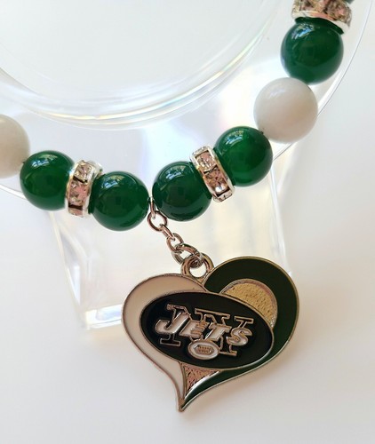 New York Football Armband Jets grüner Achat & weiße Jade Strass Silberverschluss - Bild 9 von 12