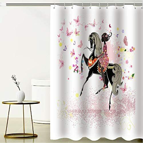 White and Pink Shower Curtain for Bathroom Simple-Princess Waterproof Decoration - Picture 2 of 5